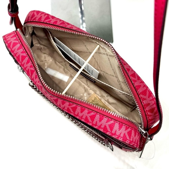 Michael Kors Large Jet Set Large Signature Logo Crossbody Bag - Dark Raspberry - Picture 9 of 10